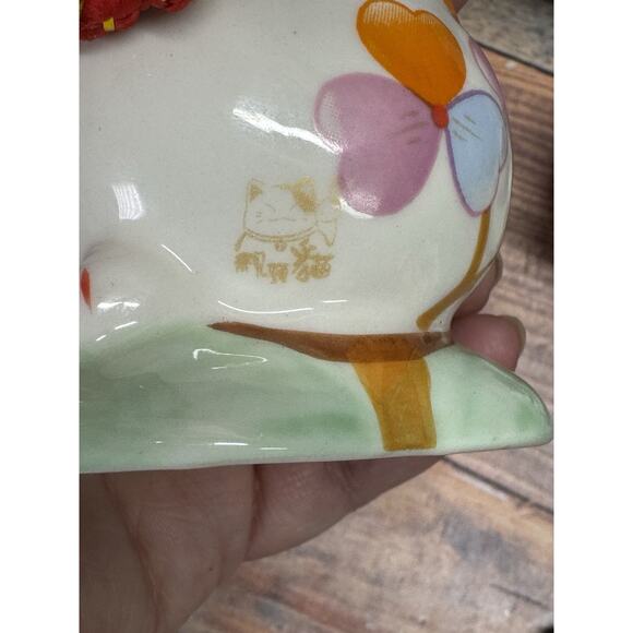 Set of 2 Vintage Japan Maneki Neko Lucky Cat Ceramic Coin Banks Statues - Picture 10 of 11